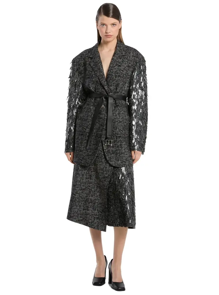 Michael Kors Collection Ryan Hand-Embroidered Smudge Glen Plaid Paillette Wool Blazer | Image 1 Michael Kors Collection Ryan Hand-Embroidered Smudge Glen Plaid Paillette Wool Blazer | Image 1