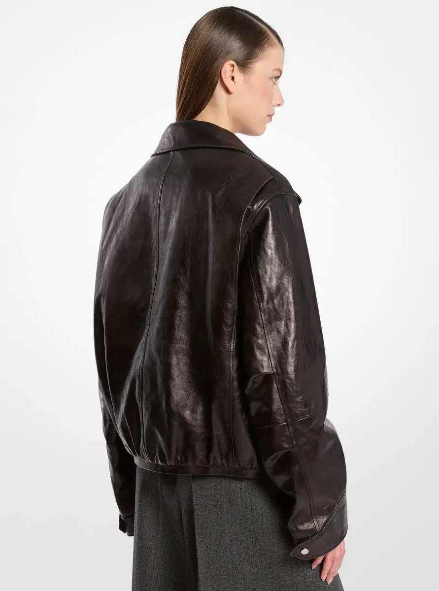 Michael Kors Collection Washed Leather Bomber Jacket in Black | Thumbnail 2 Michael Kors Collection Washed Leather Bomber Jacket in Black | Thumbnail 2