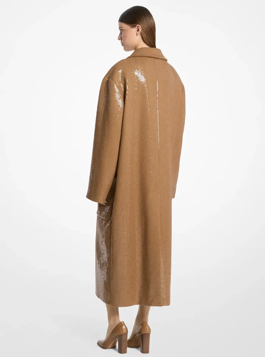 Michael Kors Collection Hand-Embroidered Sequin Wool Slouch Coat in Brown | Thumbnail 2 Michael Kors Collection Hand-Embroidered Sequin Wool Slouch Coat in Brown | Thumbnail 2