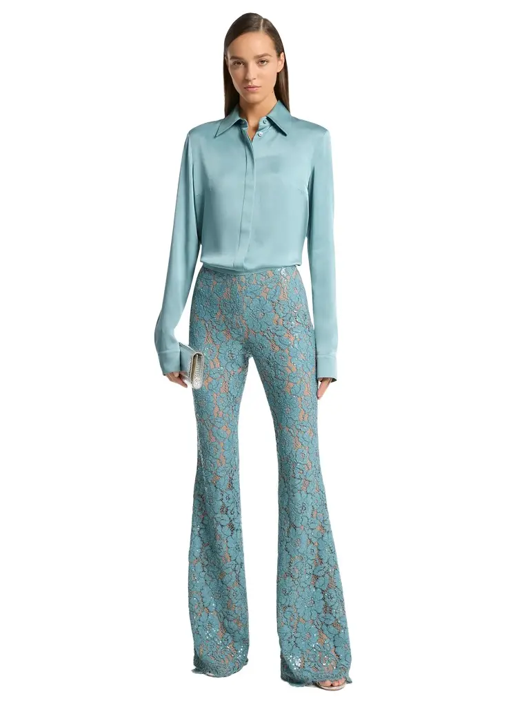 Michael Kors Collection Hand-Embroidered Sequin Floral Lace Flared Pants | Image 1 Michael Kors Collection Hand-Embroidered Sequin Floral Lace Flared Pants | Image 1