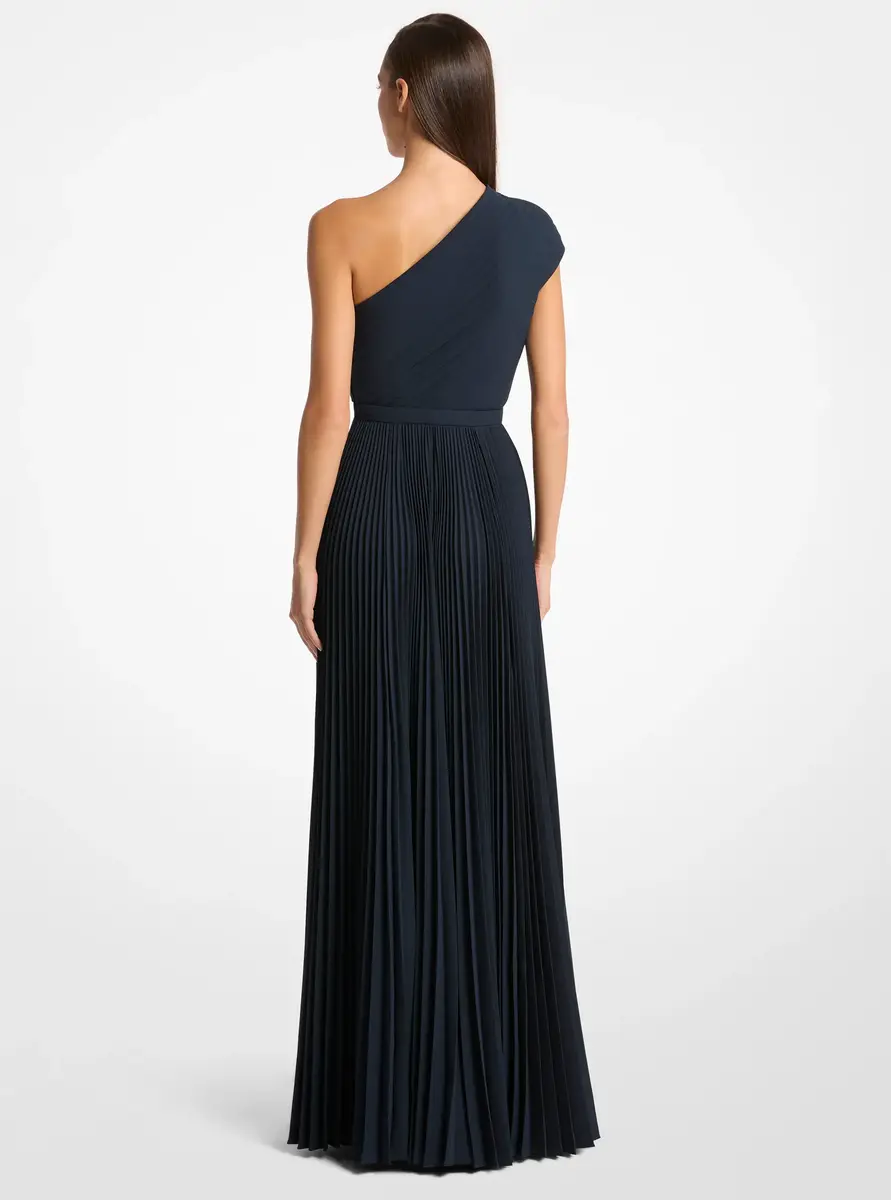 Michael Kors Collection Pleated Georgette One-Shoulder Gown in Blue | Thumbnail 2 Michael Kors Collection Pleated Georgette One-Shoulder Gown in Blue | Thumbnail 2