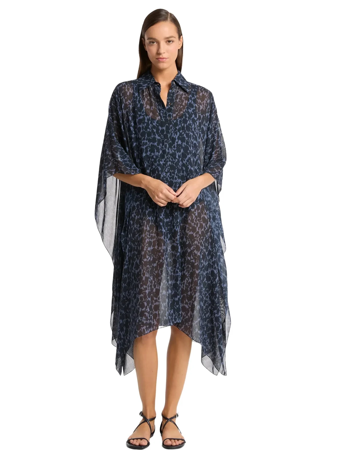 Michael Kors Collection Floral Chiné Silk Voile Caftan in Grey