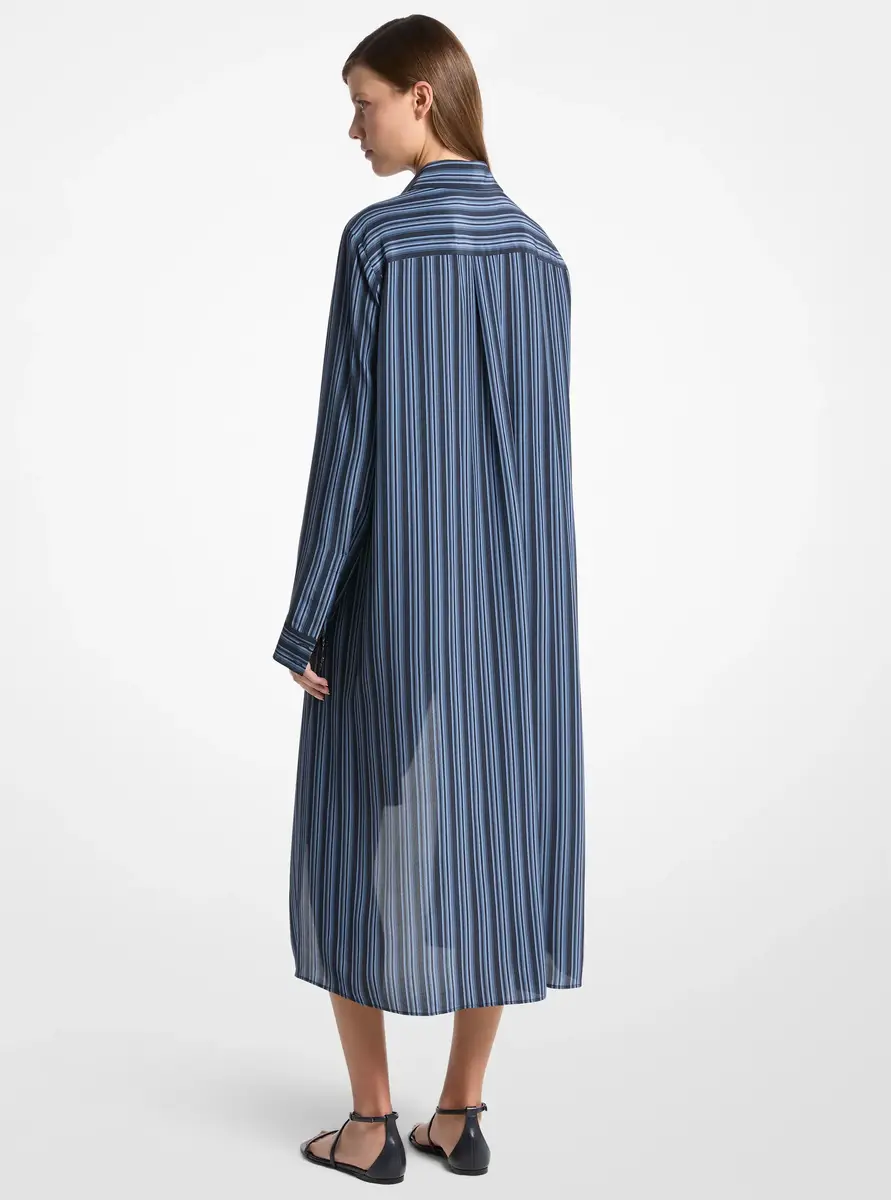 Michael Kors Collection Graphic Striped Crepe de Chine High-Low Shirtdress in Blue | Thumbnail 2 Michael Kors Collection Graphic Striped Crepe de Chine High-Low Shirtdress in Blue | Thumbnail 2