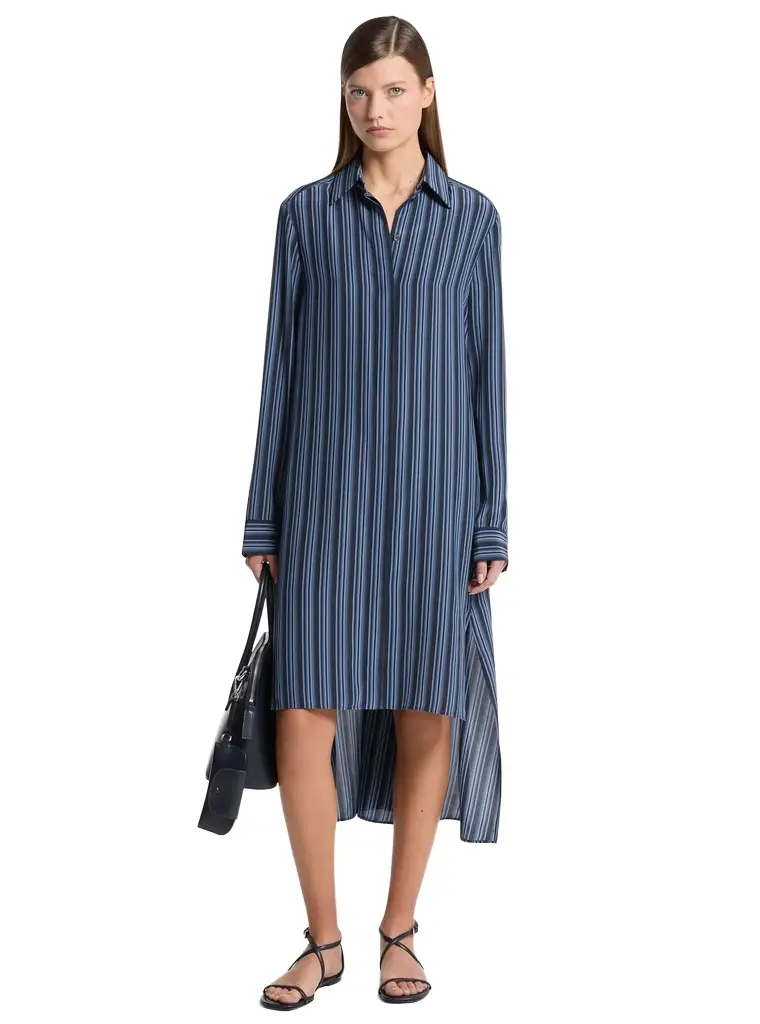 Michael Kors Collection Graphic Striped Crepe de Chine High-Low Shirtdress | Image 1 Michael Kors Collection Graphic Striped Crepe de Chine High-Low Shirtdress | Image 1