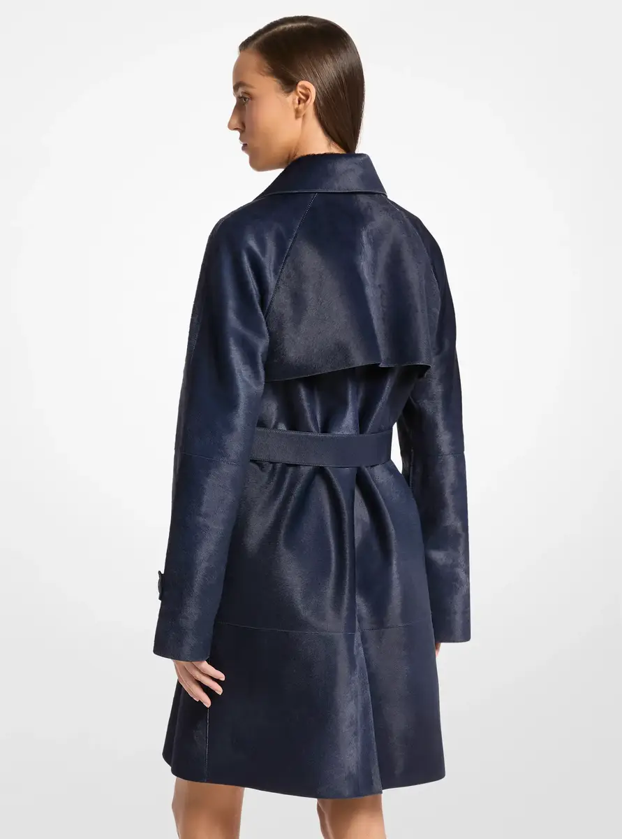 Michael Kors Collection Calf Hair Trench Coat in Blue | Thumbnail 2 Michael Kors Collection Calf Hair Trench Coat in Blue | Thumbnail 2