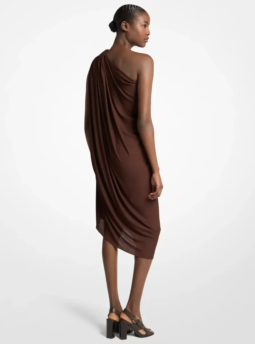Michael Kors Collection Draped Georgette Jersey One-Shoulder Dress in Brown | Thumbnail 2 Michael Kors Collection Draped Georgette Jersey One-Shoulder Dress in Brown | Thumbnail 2