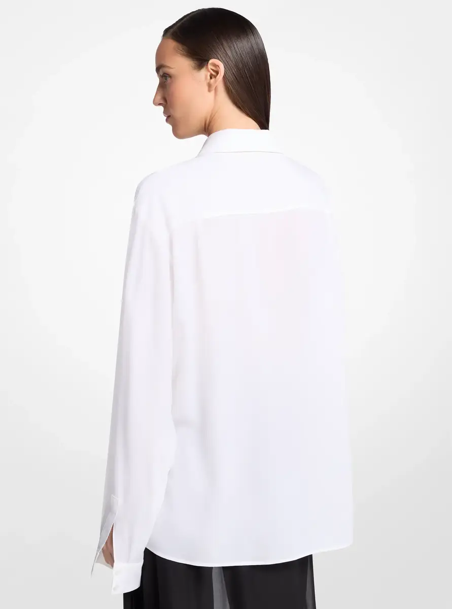 Michael Kors Collection Silk Georgette Boyfriend Button Down Shirt in White | Thumbnail 2 Michael Kors Collection Silk Georgette Boyfriend Button Down Shirt in White | Thumbnail 2