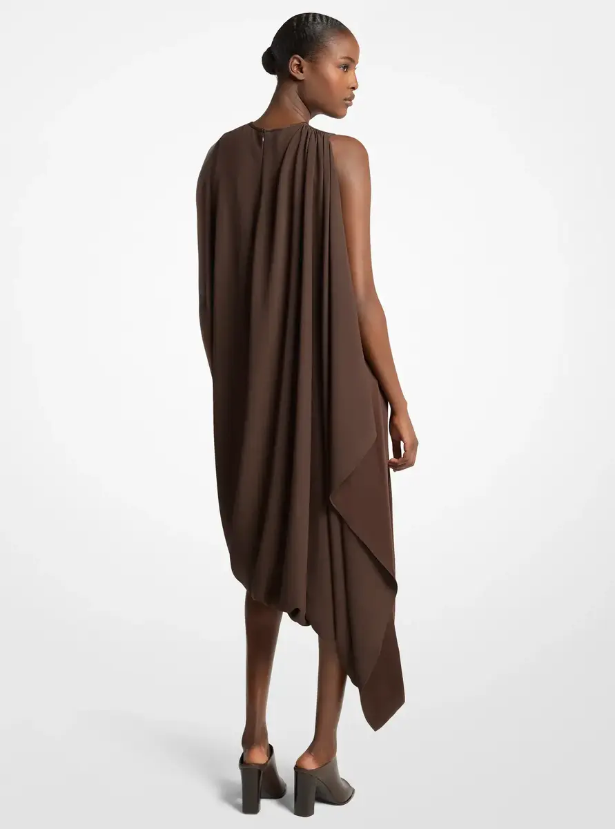Michael Kors Collection Draped Techno Satin Sail Dress in Brown | Thumbnail 2 Michael Kors Collection Draped Techno Satin Sail Dress in Brown | Thumbnail 2