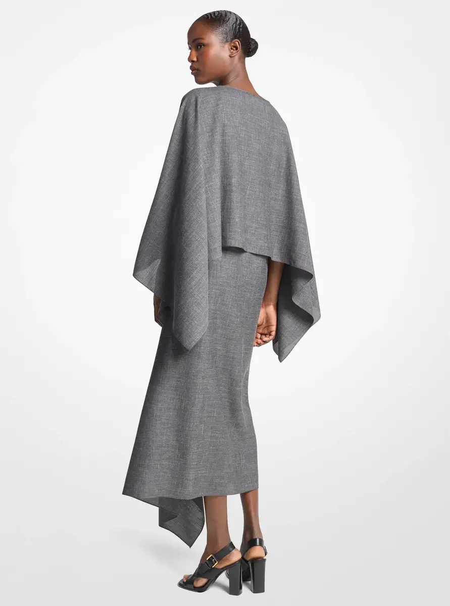 Michael Kors Collection Wool and Silk Blend Kimono Scarf Dress in Grey | Thumbnail 2