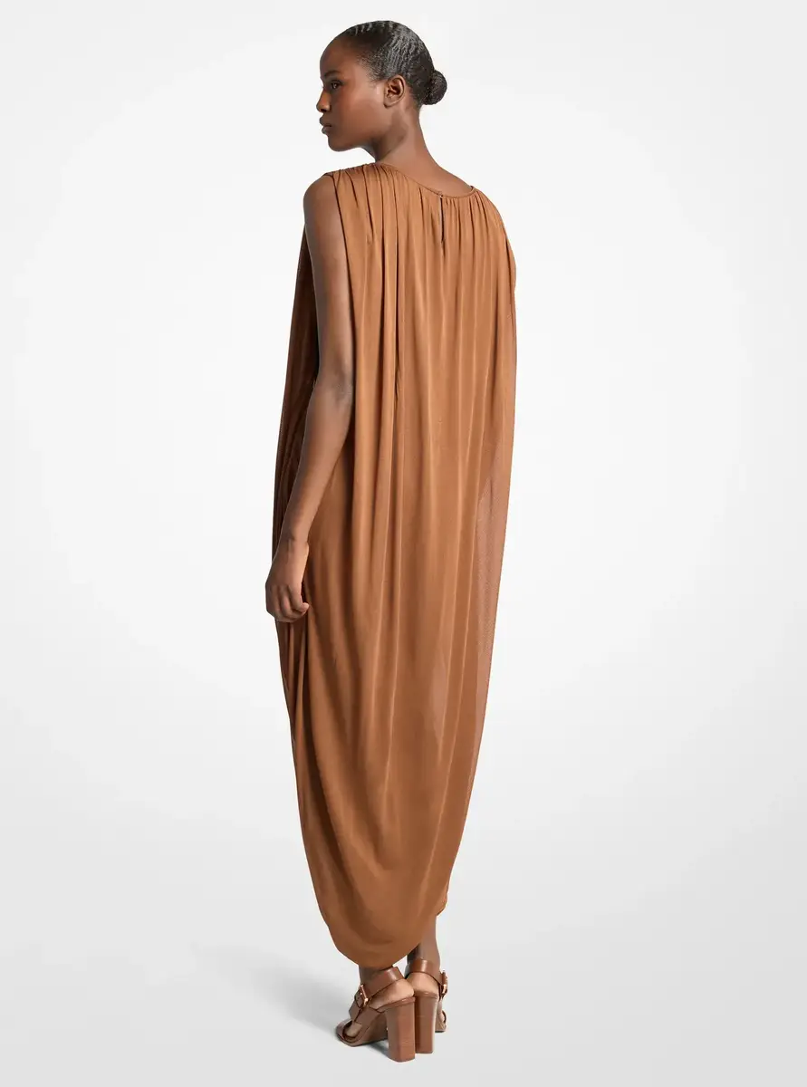 Michael Kors Collection Draped Chiffon Jersey Dress in Brown | Thumbnail 2 Michael Kors Collection Draped Chiffon Jersey Dress in Brown | Thumbnail 2
