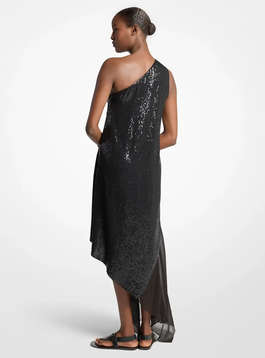 Michael Kors Collection Hand-Embroidered Sequin Silk Georgette Asymmetric Dress in Black | Thumbnail 2 Michael Kors Collection Hand-Embroidered Sequin Silk Georgette Asymmetric Dress in Black | Thumbnail 2