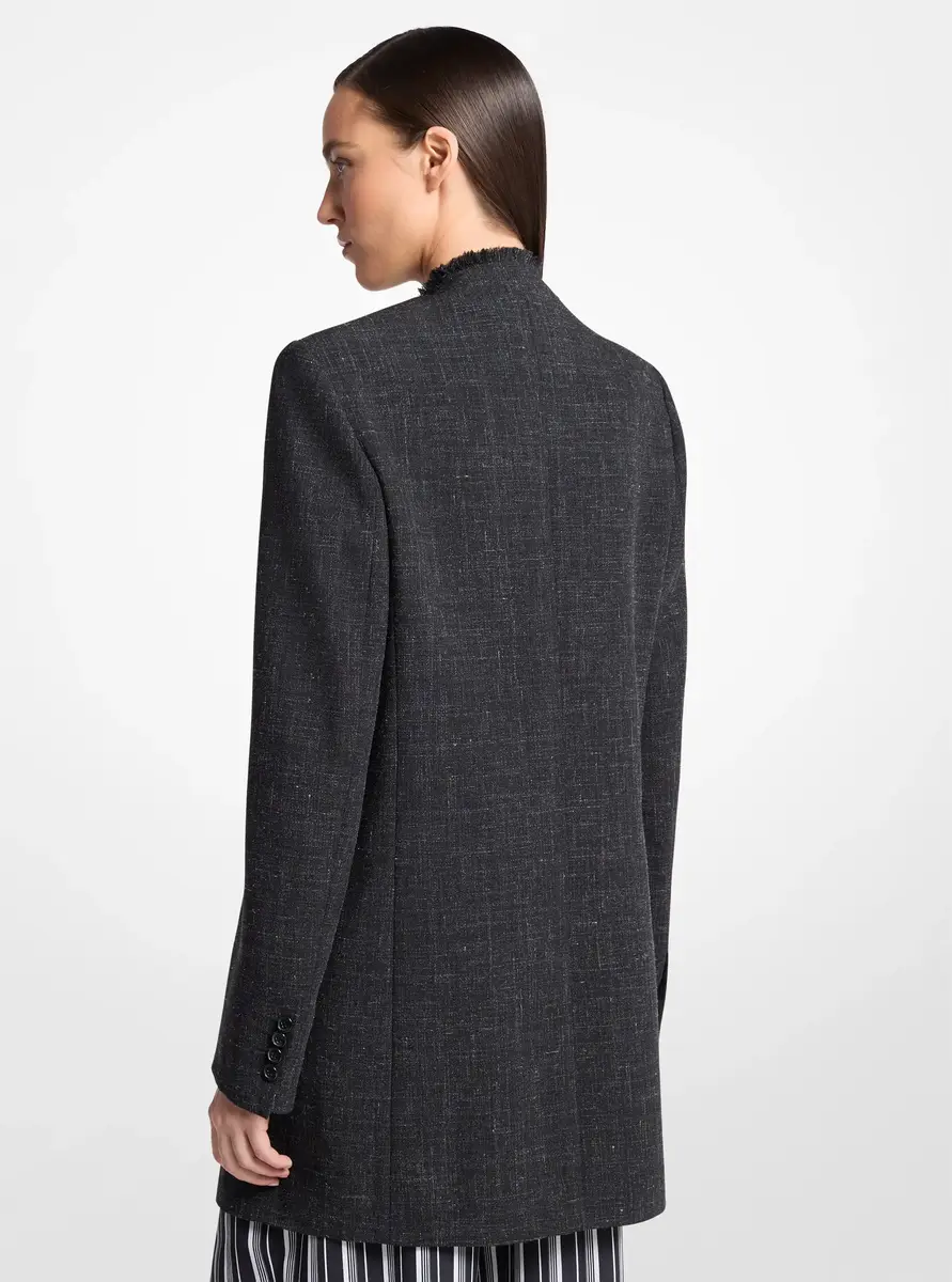 Michael Kors Collection Frayed Wool and Linen Collarless Blazer in Grey | Thumbnail 2 Michael Kors Collection Frayed Wool and Linen Collarless Blazer in Grey | Thumbnail 2