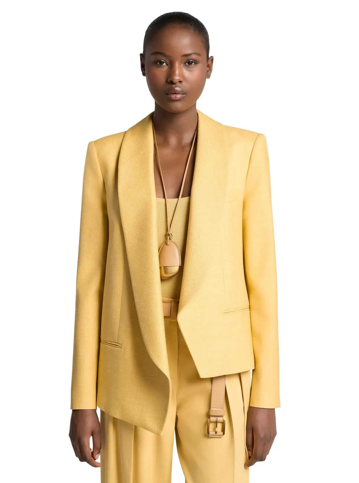 Michael Kors Collection Silk Canvas Asymmetric Wrap Jacket in Yellow