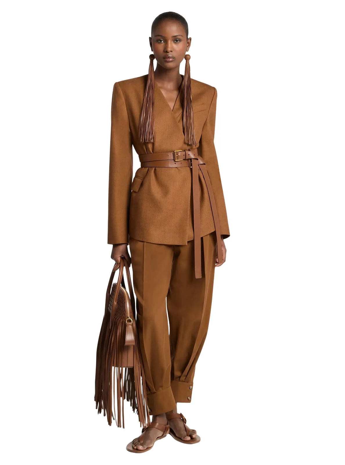 Michael Kors Collection Silk Canvas Belted Wrap Jacket in Brown