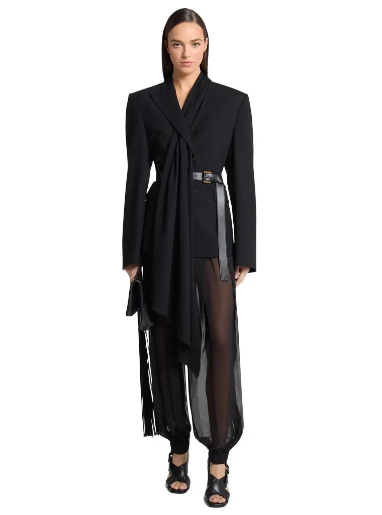 Michael Kors Collection Tissue Wool Crepe Scarf Belted Blazer | Image 1 Michael Kors Collection Tissue Wool Crepe Scarf Belted Blazer | Image 1