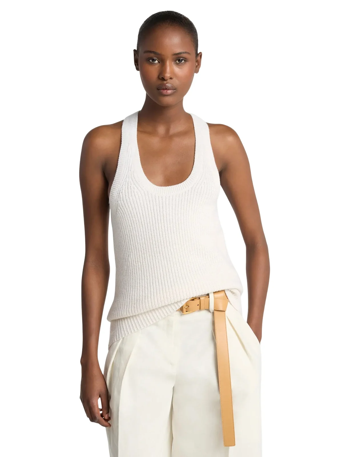 Michael Kors Collection Cashmere and Linen Tank Top in Natural