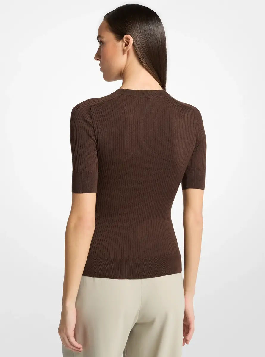 Michael Kors Collection Ribbed Wool Elbow-Sleeve Sweater in Black | Thumbnail 2 Michael Kors Collection Ribbed Wool Elbow-Sleeve Sweater in Black | Thumbnail 2