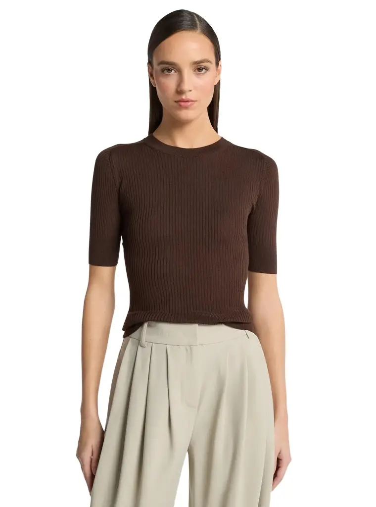 Michael Kors Collection Ribbed Wool Elbow-Sleeve Sweater | Image 1 Michael Kors Collection Ribbed Wool Elbow-Sleeve Sweater | Image 1