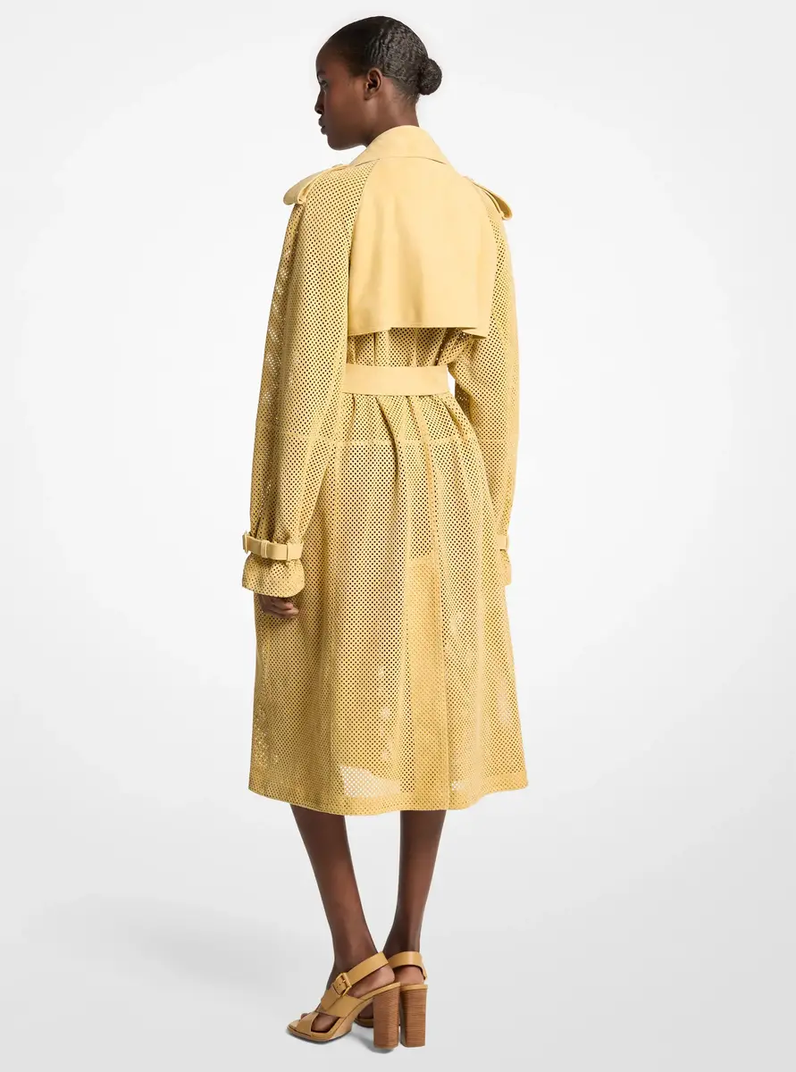 Michael Kors Collection Perforated Suede Trench Coat in Yellow | Thumbnail 2 Michael Kors Collection Perforated Suede Trench Coat in Yellow | Thumbnail 2
