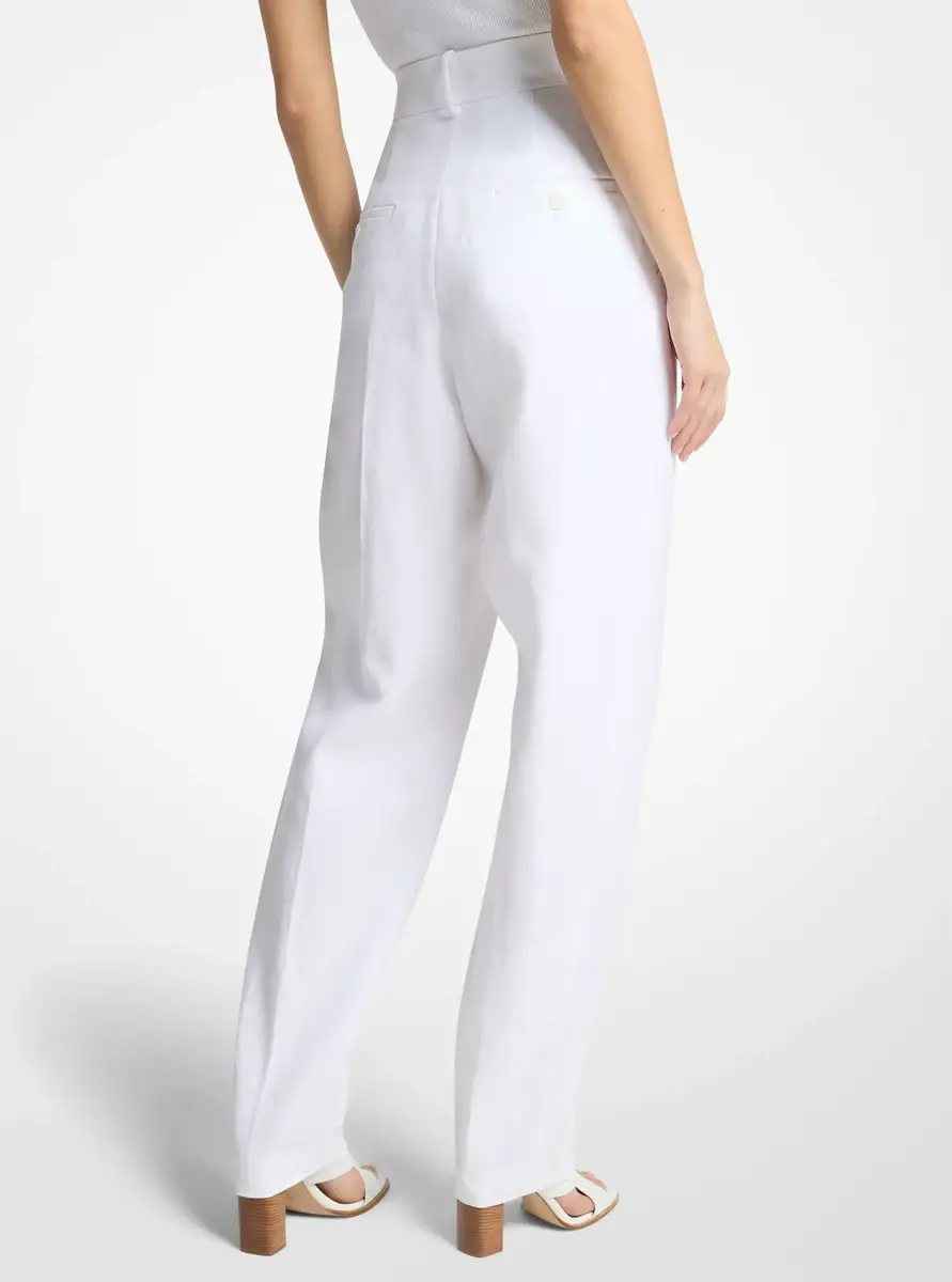 Michael Kors Collection Pleated Washed Linen Trousers in White | Thumbnail 2 Michael Kors Collection Pleated Washed Linen Trousers in White | Thumbnail 2