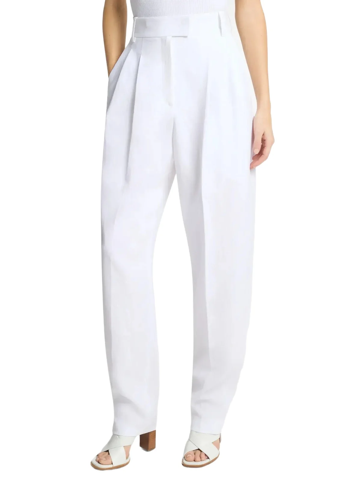Pleated Washed Linen Trousers in White Pleated Washed Linen Trousers in White
