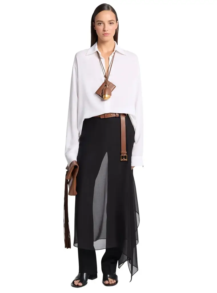 Michael Kors Collection Tissue Wool Crepe and Silk Voile Veiled Trousers in Black