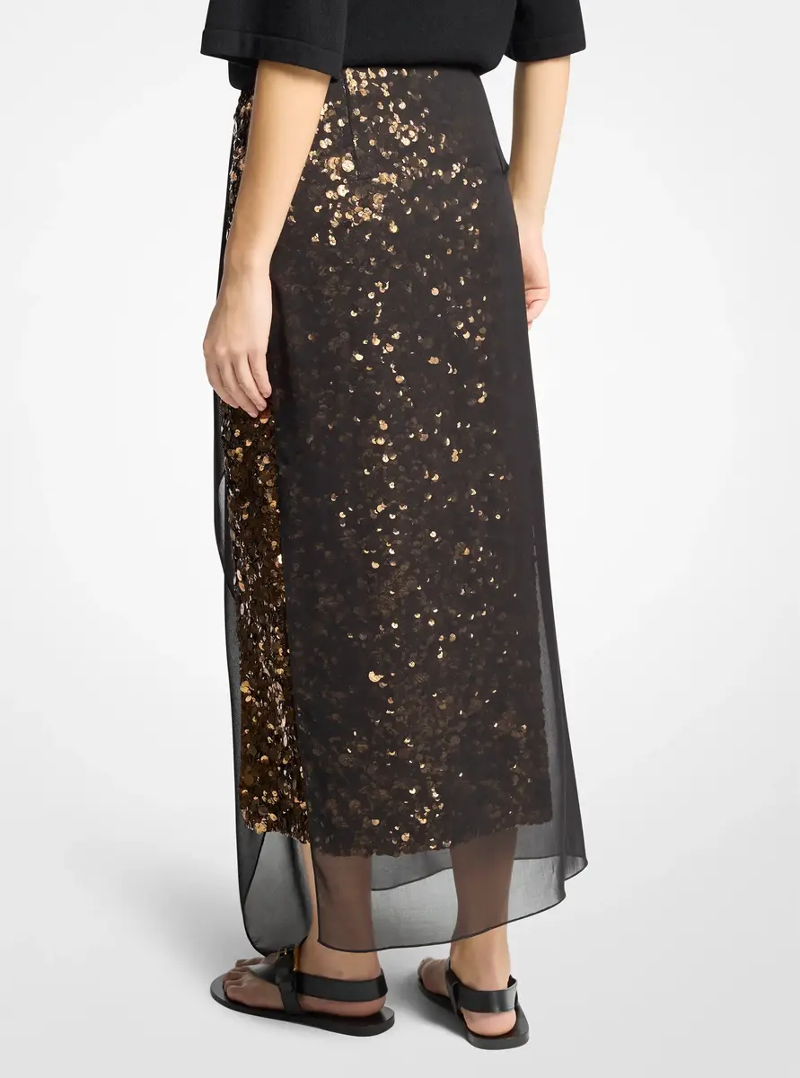 Michael Kors Collection Hand-Embellished Sequin Silk Georgette Veiled Skirt in Black | Thumbnail 2 Michael Kors Collection Hand-Embellished Sequin Silk Georgette Veiled Skirt in Black | Thumbnail 2