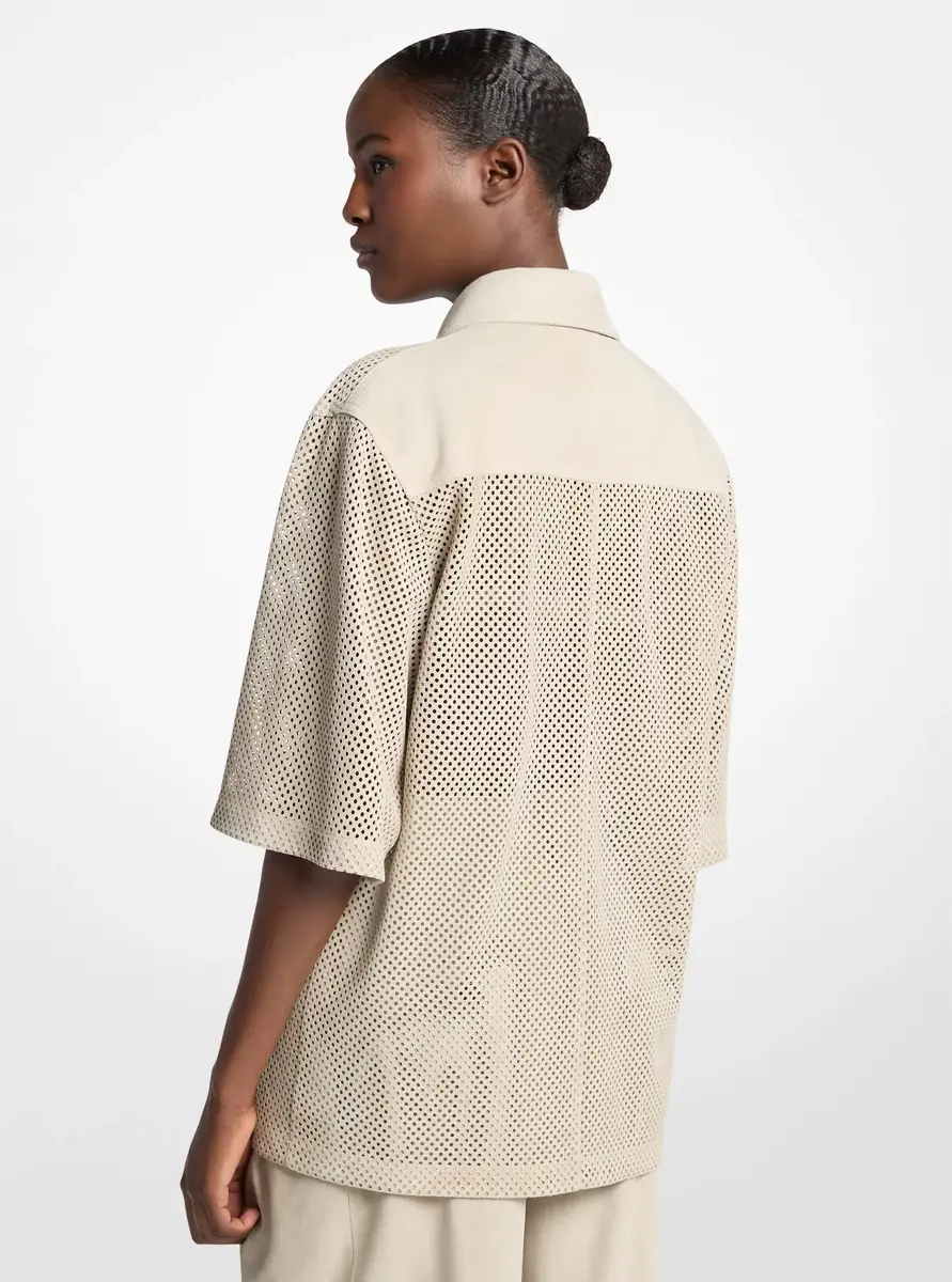 Michael Kors Collection Perforated Suede Safari Shirt in Natural | Thumbnail 2 Michael Kors Collection Perforated Suede Safari Shirt in Natural | Thumbnail 2