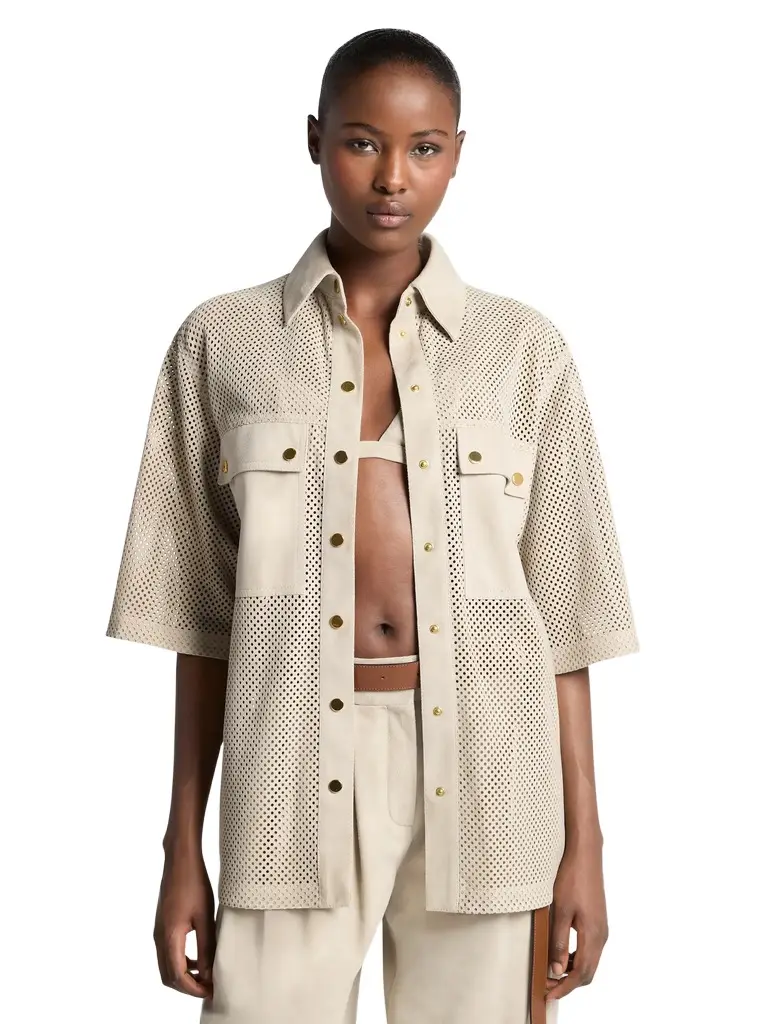 Michael Kors Collection Perforated Suede Safari Shirt | Image 1 Michael Kors Collection Perforated Suede Safari Shirt | Image 1