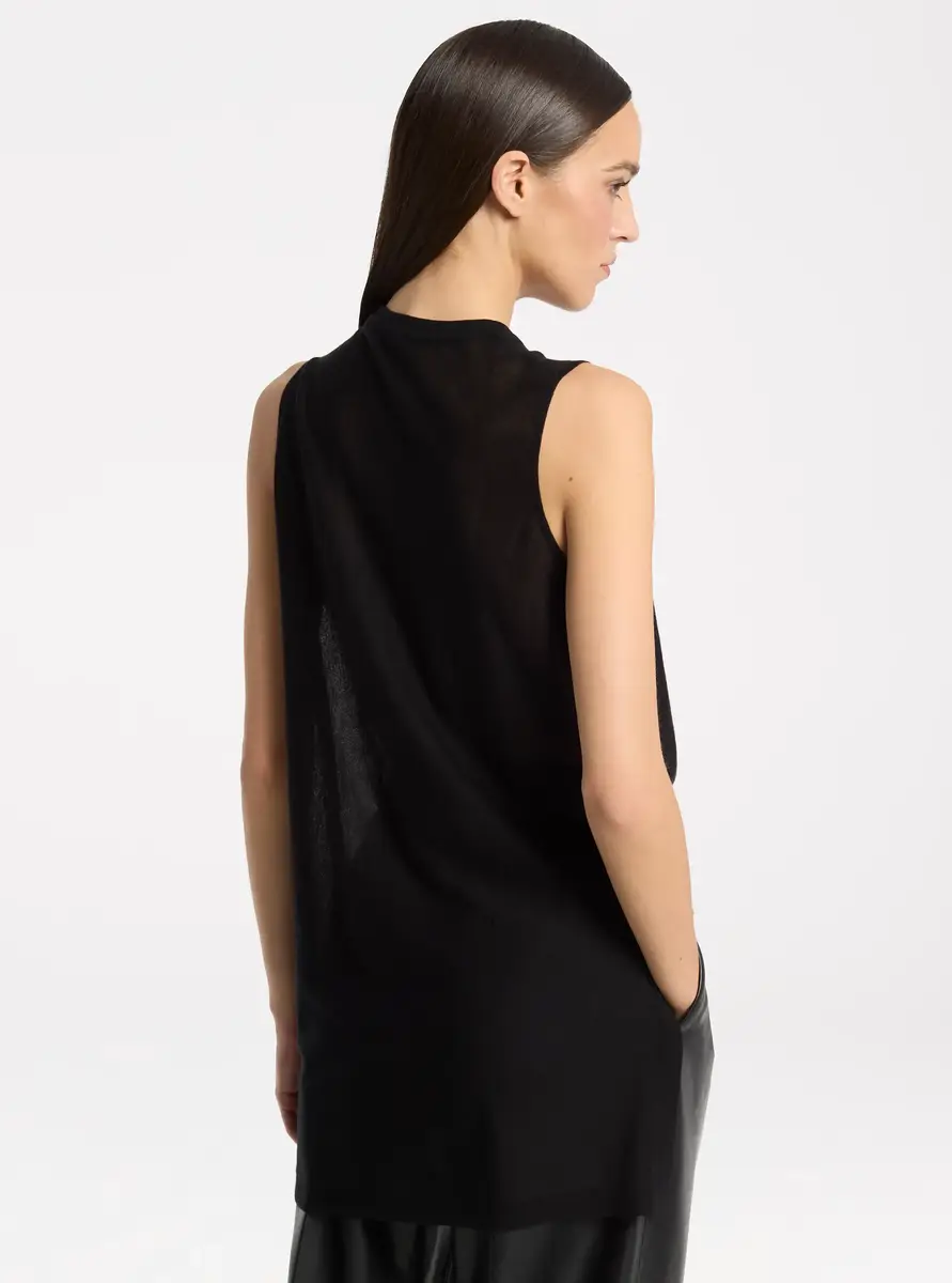 Michael Kors Collection Draped Rayon and Cashmere Top in Black | Thumbnail 2 Michael Kors Collection Draped Rayon and Cashmere Top in Black | Thumbnail 2