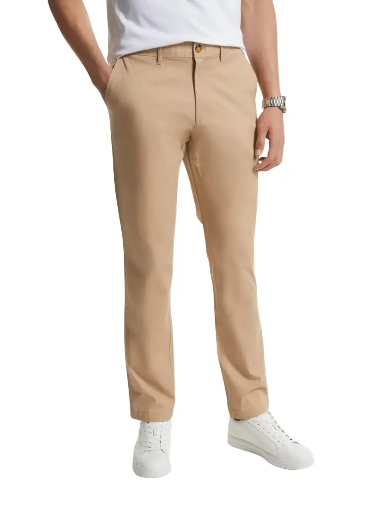 Michael Kors Collection Slim-Fit Cotton Blend Chino Pants in Natural