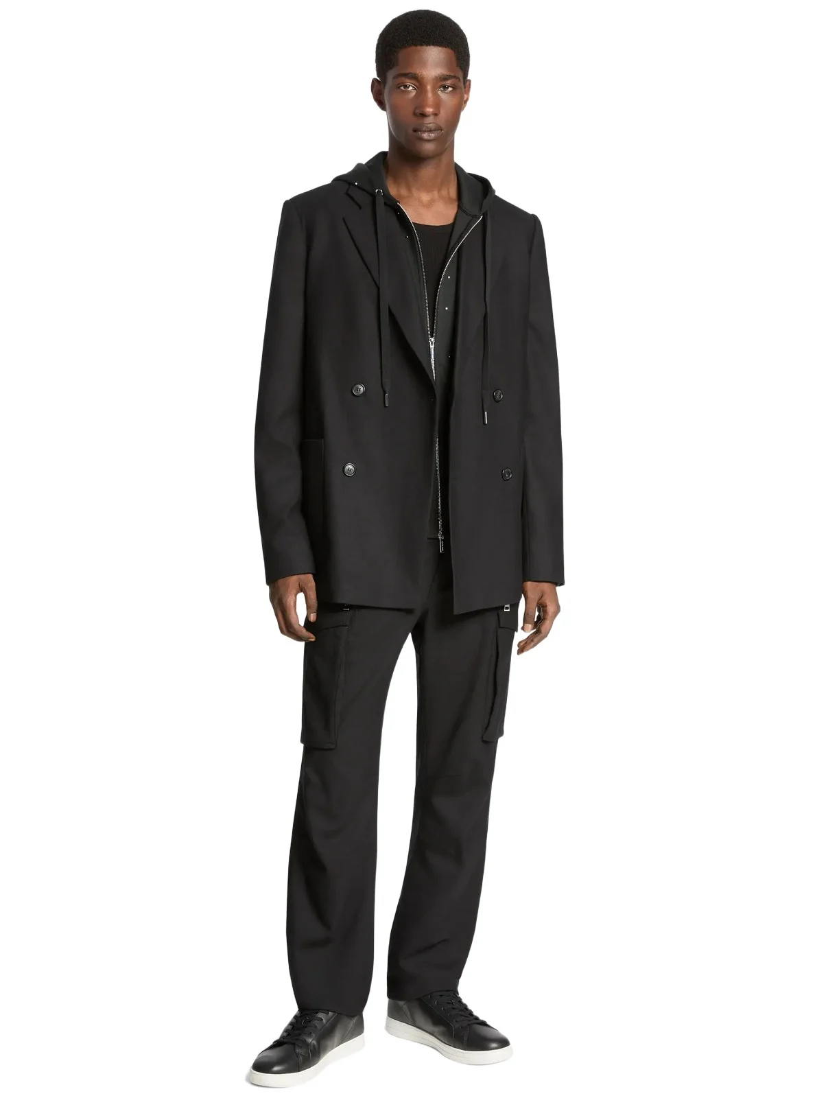 Michael Kors Collection Stretch Wool Flannel Double-Breasted Blazer in Black