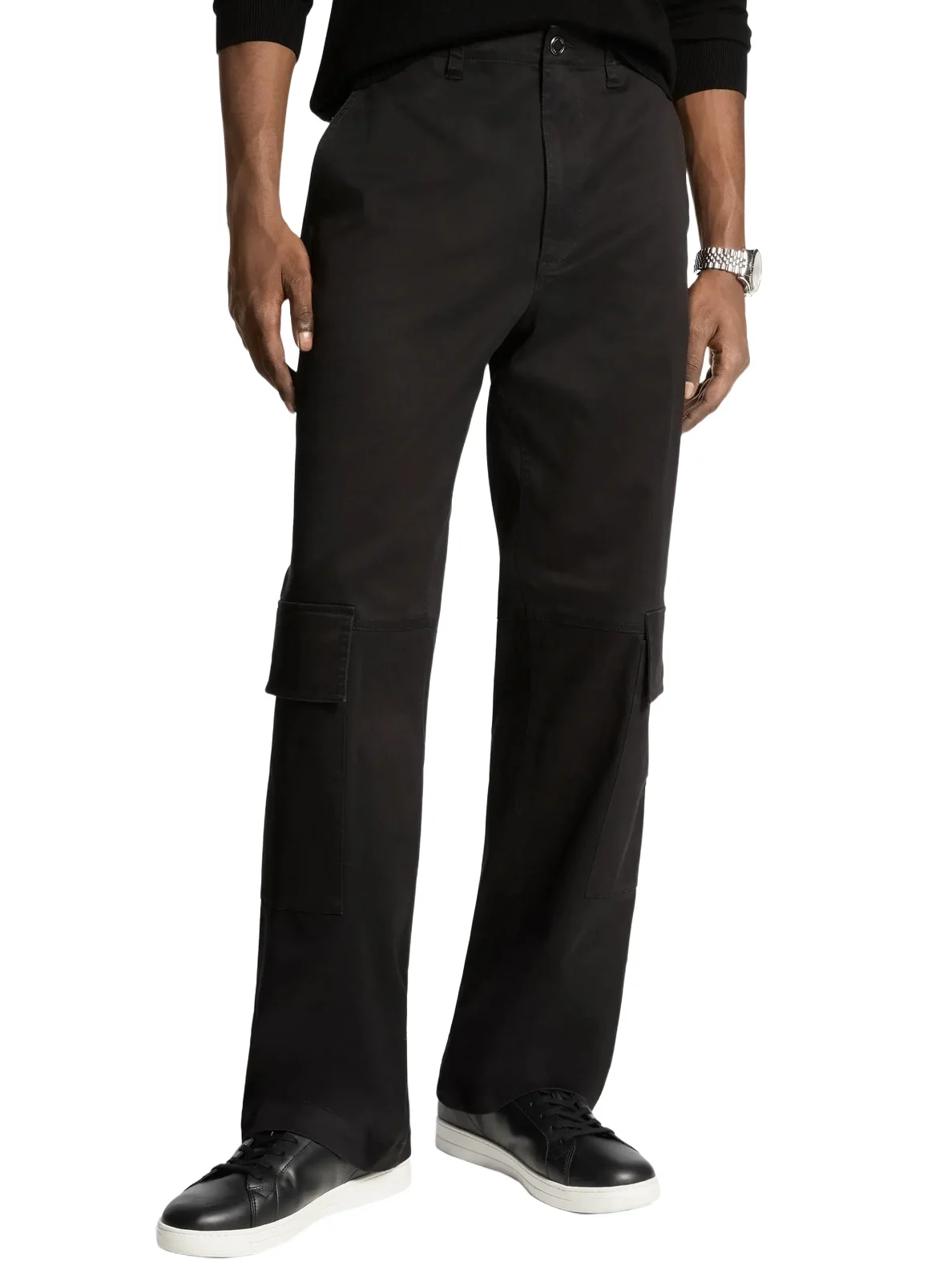 Stretch Cotton Cargo Pants in Black