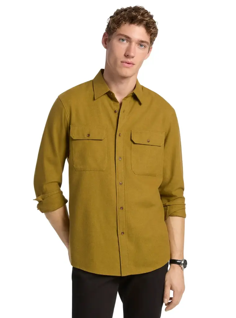 Michael Kors Collection Cotton Flannel Shirt in Gold
