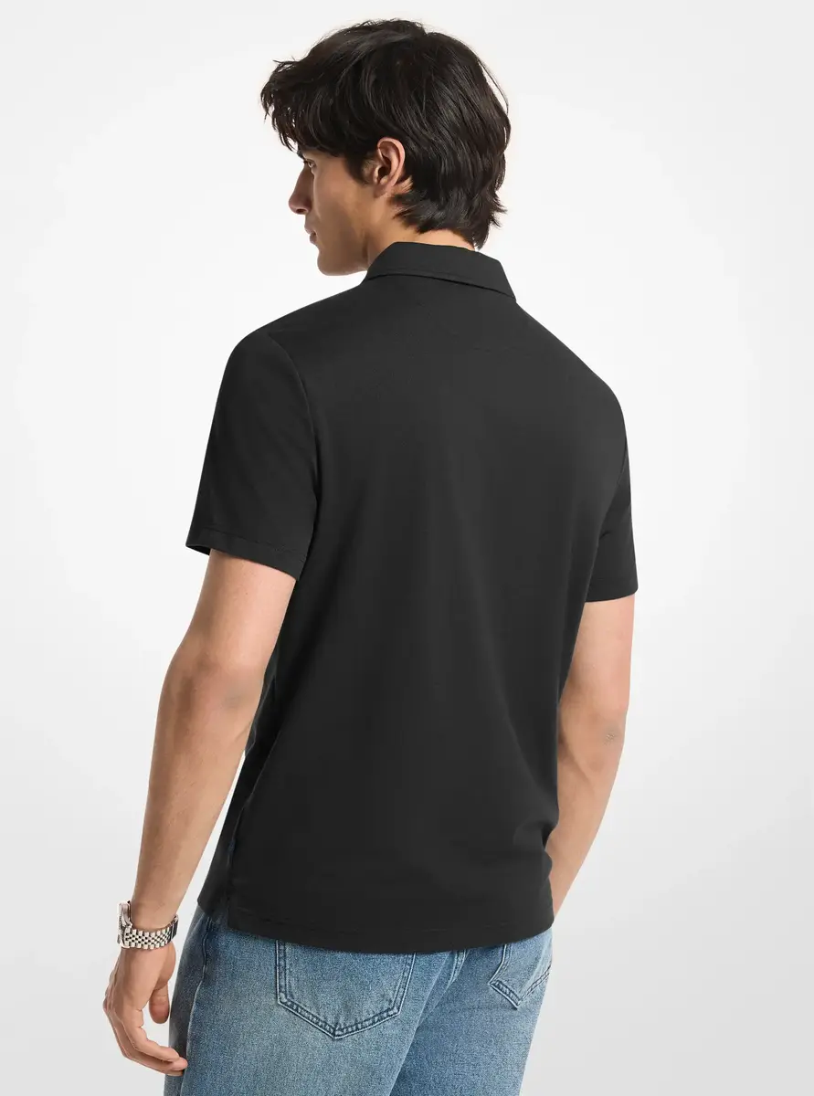 Michael Kors Collection Cotton Blend Piqué Zip-Up Polo Shirt in Black | Thumbnail 2 Michael Kors Collection Cotton Blend Piqué Zip-Up Polo Shirt in Black | Thumbnail 2