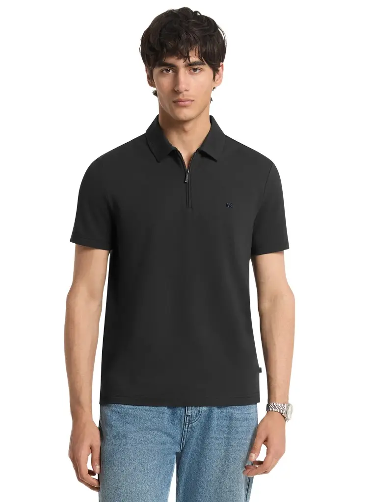 Michael Kors Collection Cotton Blend Piqué Zip-Up Polo Shirt | Image 1 Michael Kors Collection Cotton Blend Piqué Zip-Up Polo Shirt | Image 1