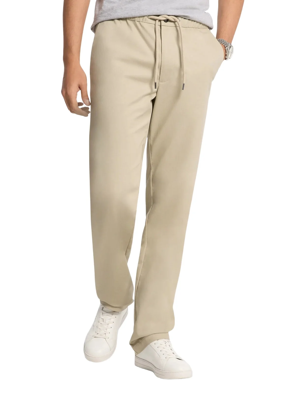Stretch Cotton Drawstring Trousers in Grey