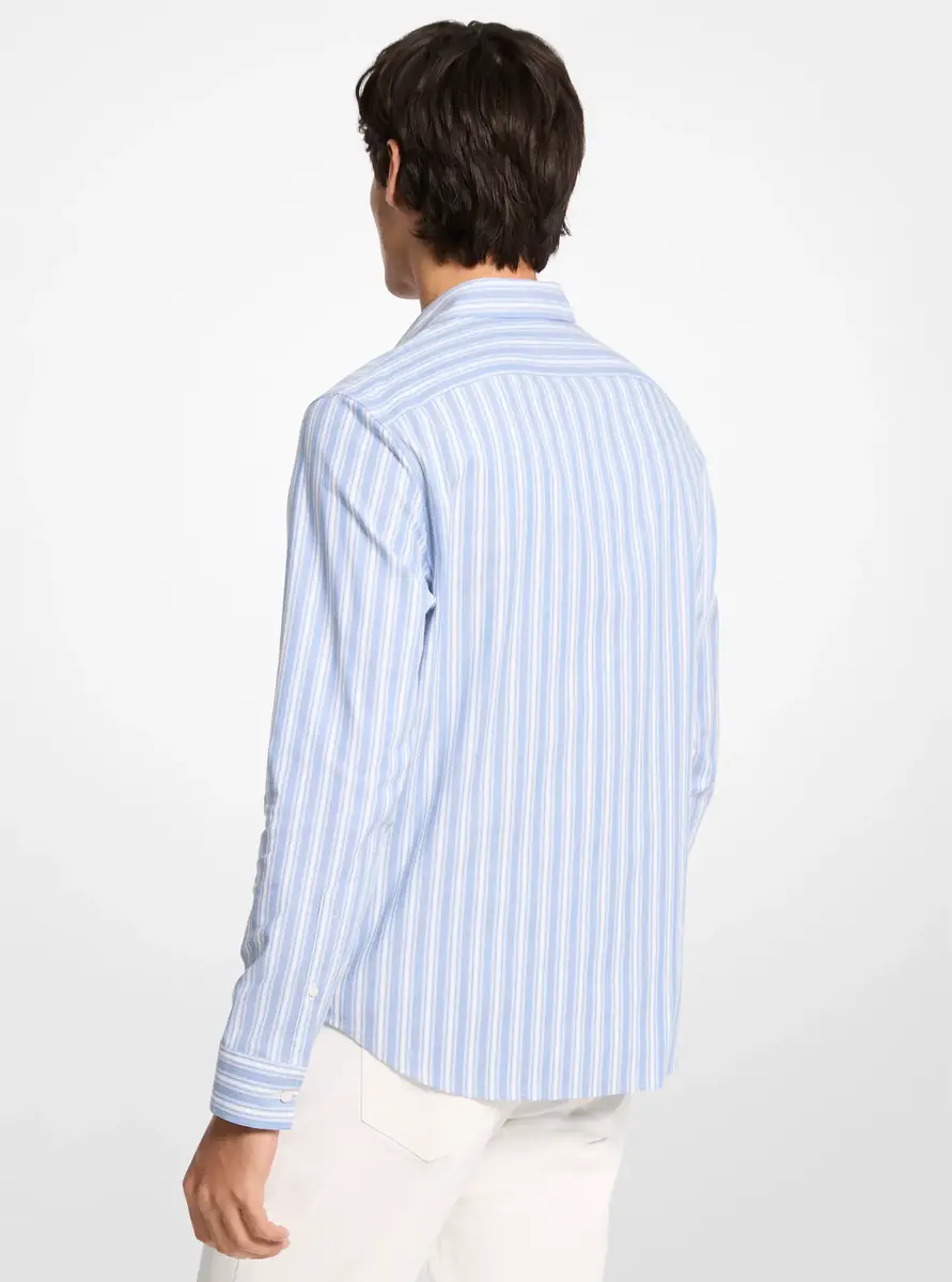 Michael Kors Collection Striped Stretch Cotton Shirt in Blue | Thumbnail 2