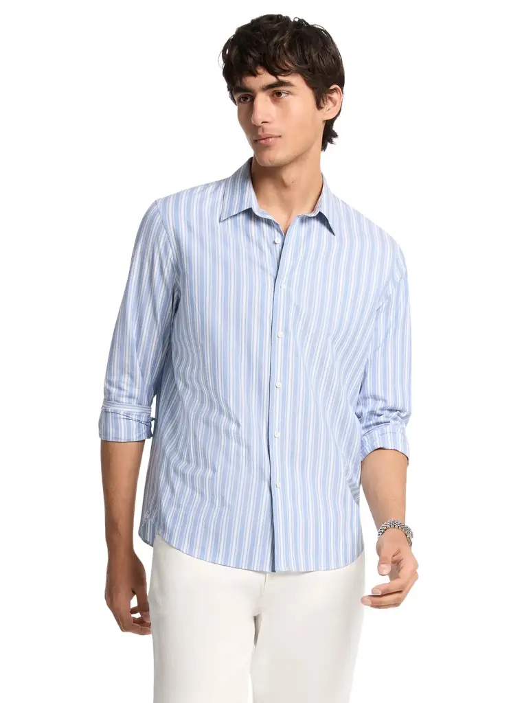 Michael Kors Collection Striped Stretch Cotton Shirt in Blue