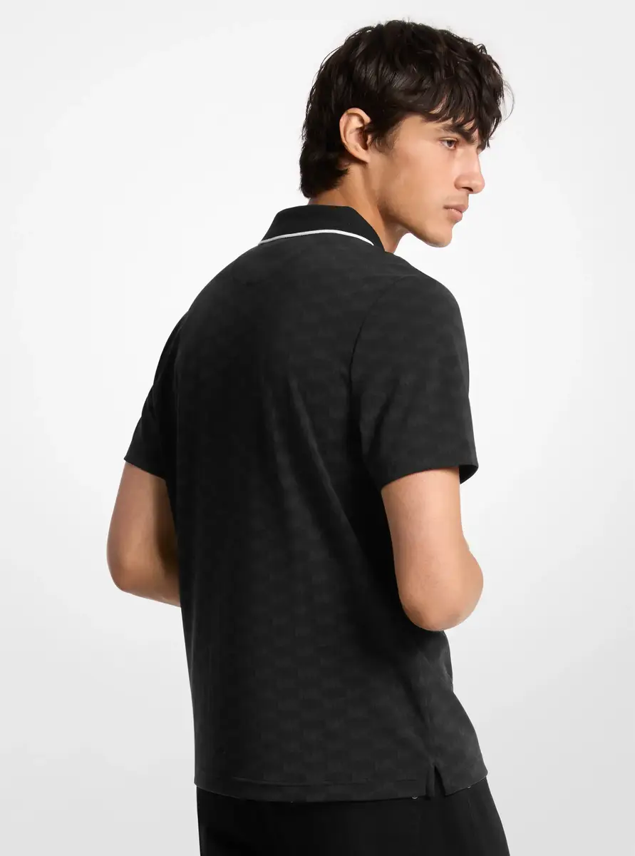 Michael Kors Collection Logo Jacquard Zip-Up Polo Shirt in Black | Thumbnail 2