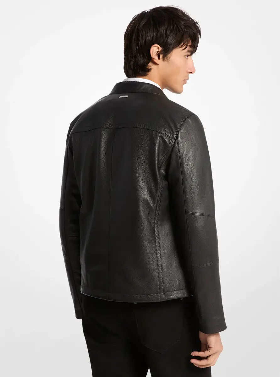 Michael Kors Collection Leather Double-Zip Racer Jacket in Black | Thumbnail 2