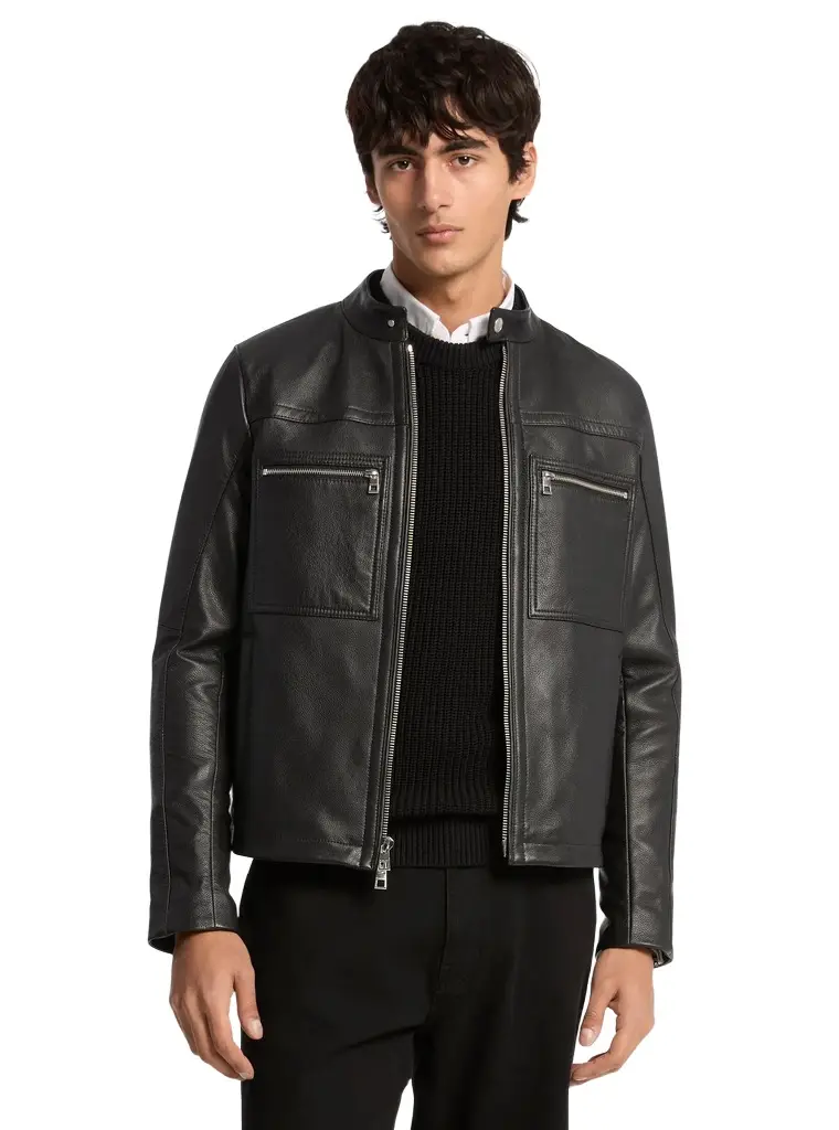 Michael Kors Collection Leather Double-Zip Racer Jacket in | Image 1 Michael Kors Collection Leather Double-Zip Racer Jacket in | Image 1