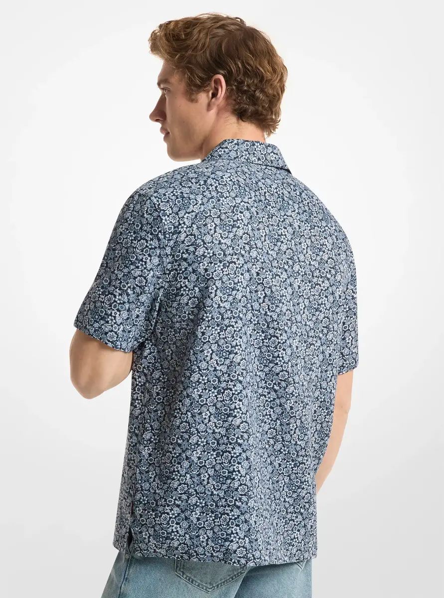 Michael Kors Collection Floral Print Linen Camp Shirt in | Thumbnail 2