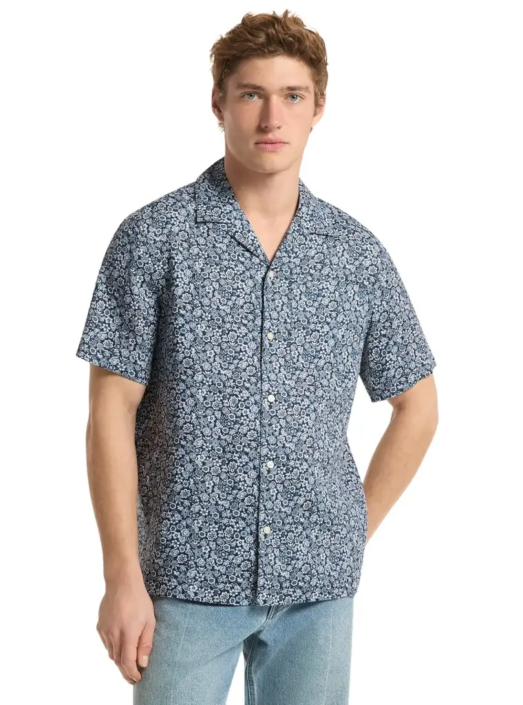 Michael Kors Collection Floral Print Linen Camp Shirt in
