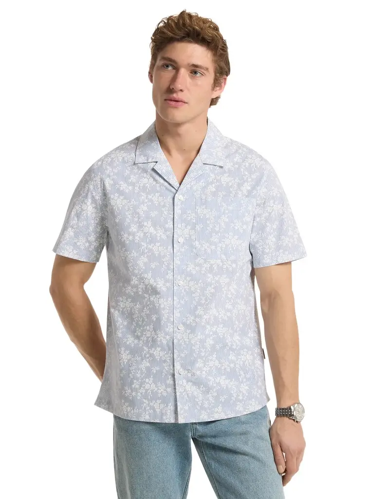 Michael Kors Collection Floral Stretch Cotton Short-Sleeve Shirt | Image 1 Michael Kors Collection Floral Stretch Cotton Short-Sleeve Shirt | Image 1