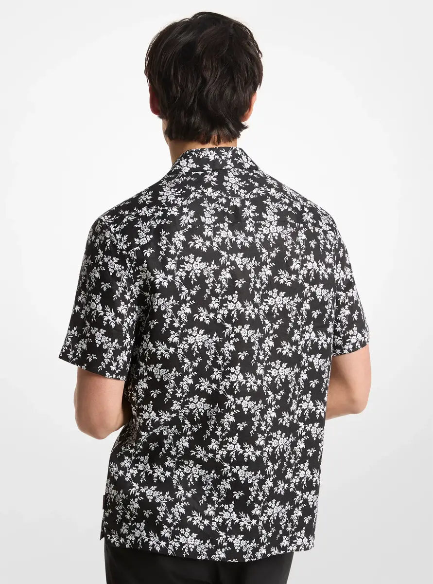 Michael Kors Collection Floral Print Linen Camp Shirt in | Thumbnail 2 Michael Kors Collection Floral Print Linen Camp Shirt in | Thumbnail 2