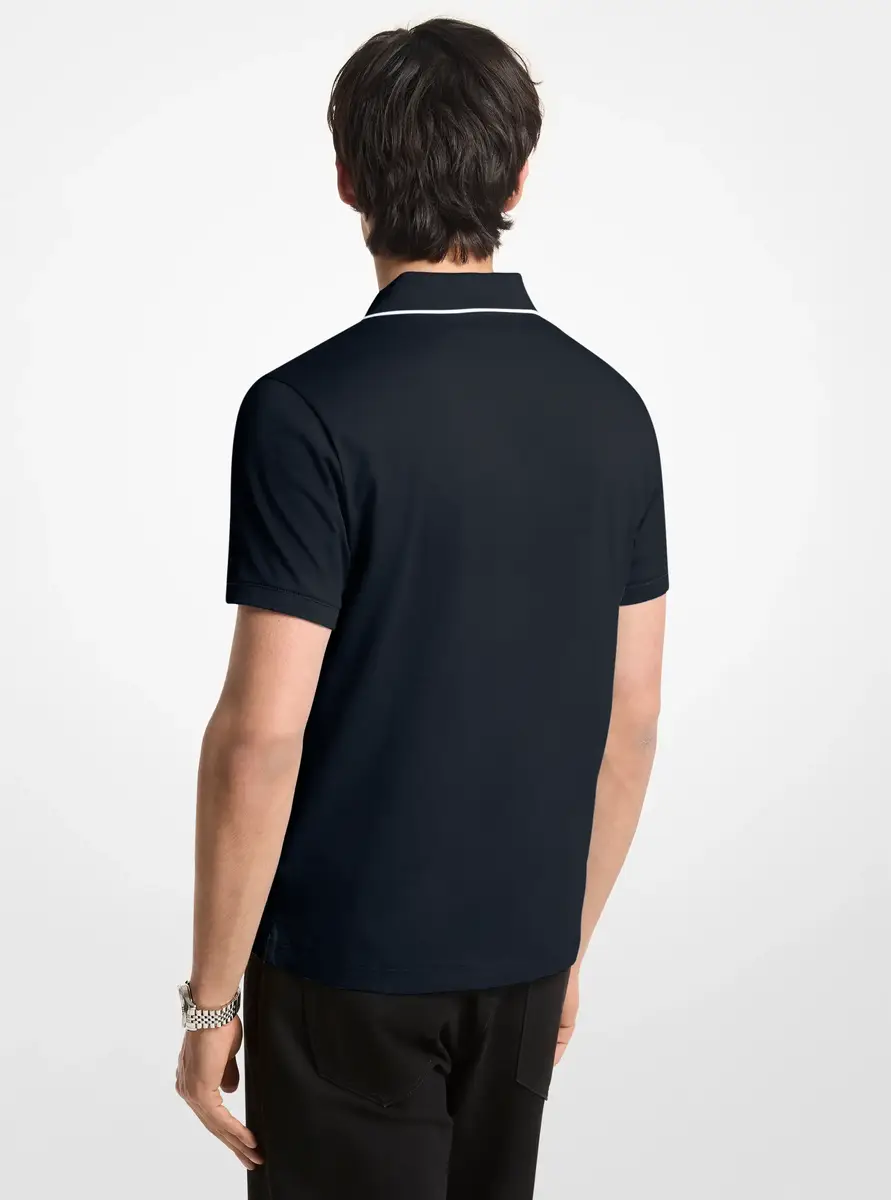 Michael Kors Collection Logo Trim Cotton Jersey Polo Shirt in Blue | Thumbnail 2 Michael Kors Collection Logo Trim Cotton Jersey Polo Shirt in Blue | Thumbnail 2