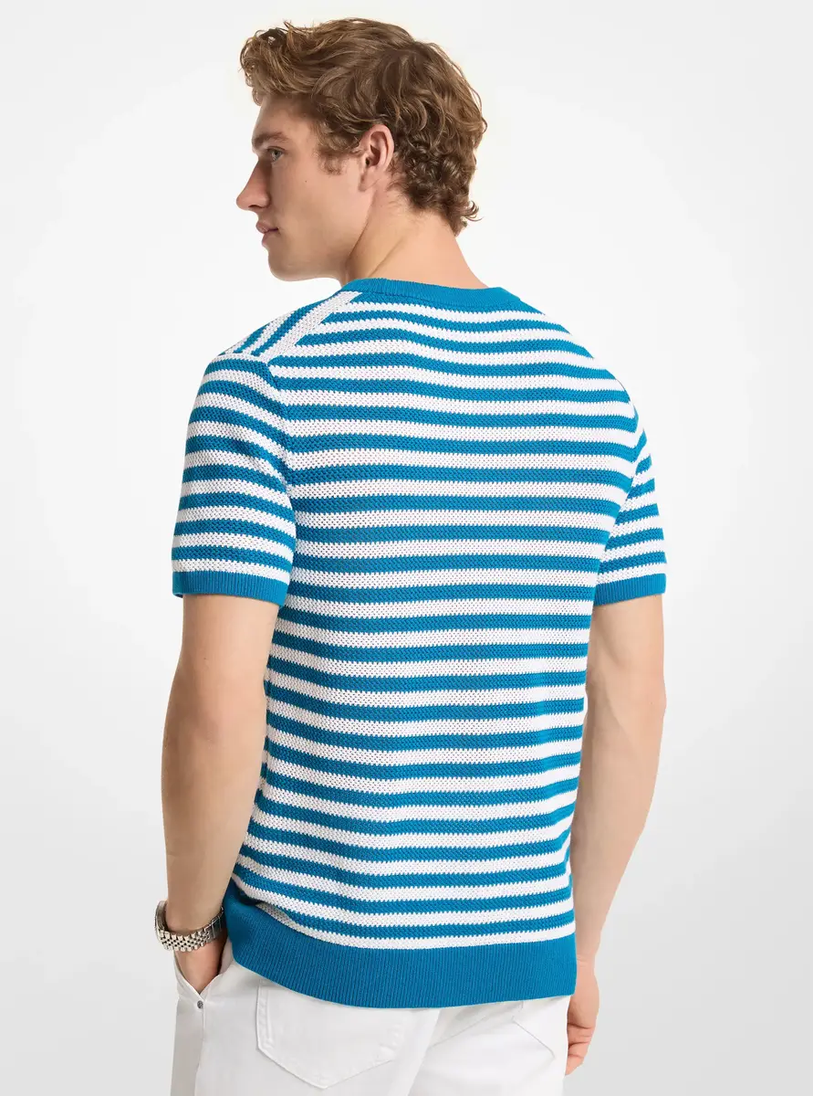 Michael Kors Collection Striped Mesh Cotton Short-Sleeve Sweater in | Thumbnail 2 Michael Kors Collection Striped Mesh Cotton Short-Sleeve Sweater in | Thumbnail 2