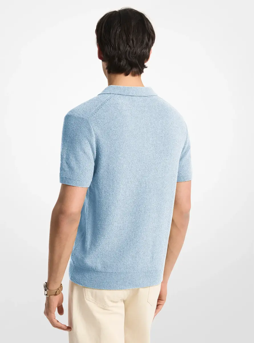 Michael Kors Collection Boucle Cotton Blend Short-Sleeve Polo Sweater in Blue | Thumbnail 2 Michael Kors Collection Boucle Cotton Blend Short-Sleeve Polo Sweater in Blue | Thumbnail 2