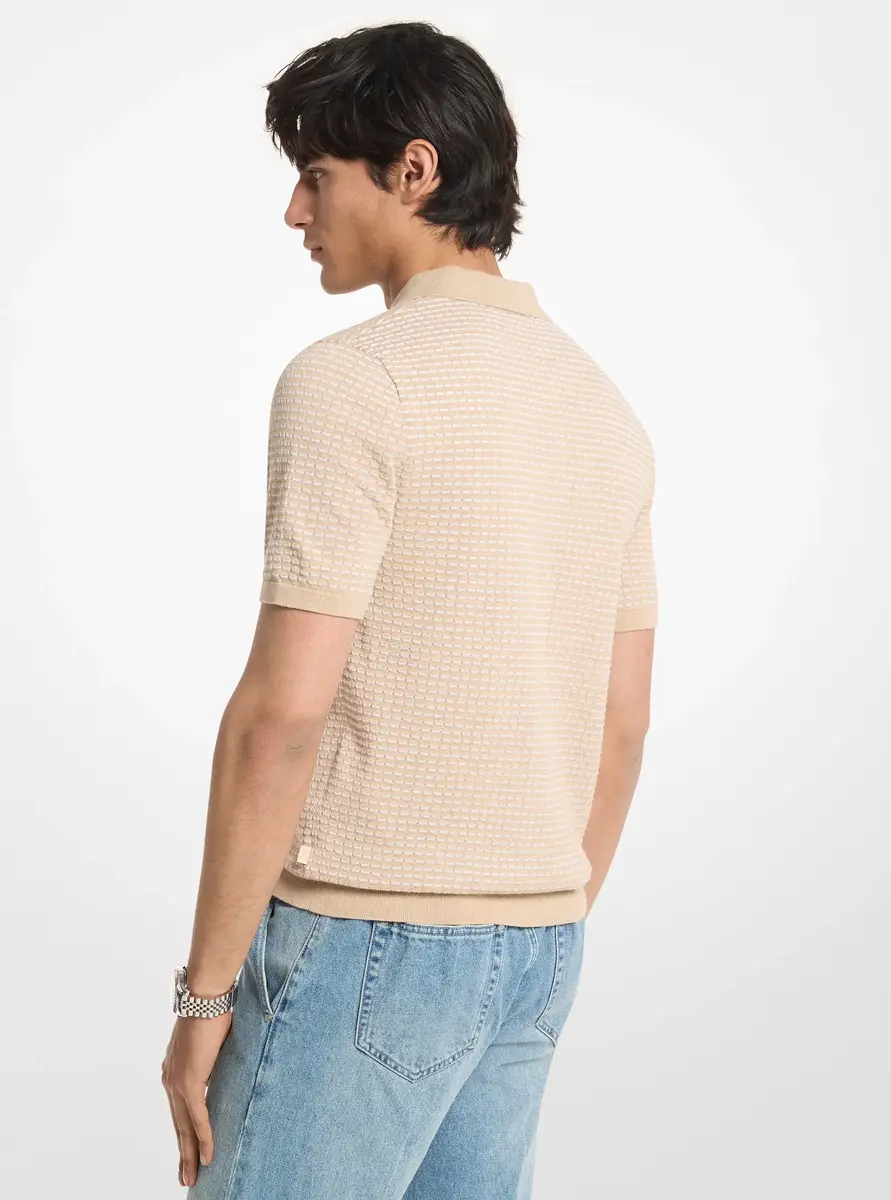 Michael Kors Collection Textured Striped Cotton Polo Shirt in White | Thumbnail 2